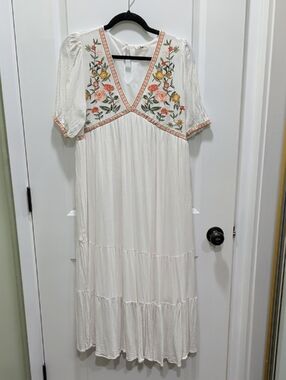 In Bloom White Maxi Dress with Pink and Yellow Floral Embroidery